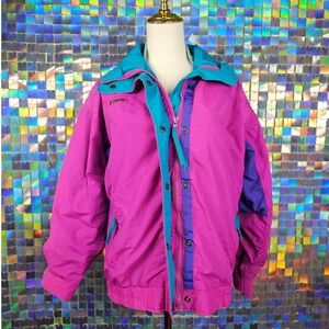 Columbia Bugaboo Jacket Womens Small Pink Teal Vintage 90s Ski Coat Windbreaker